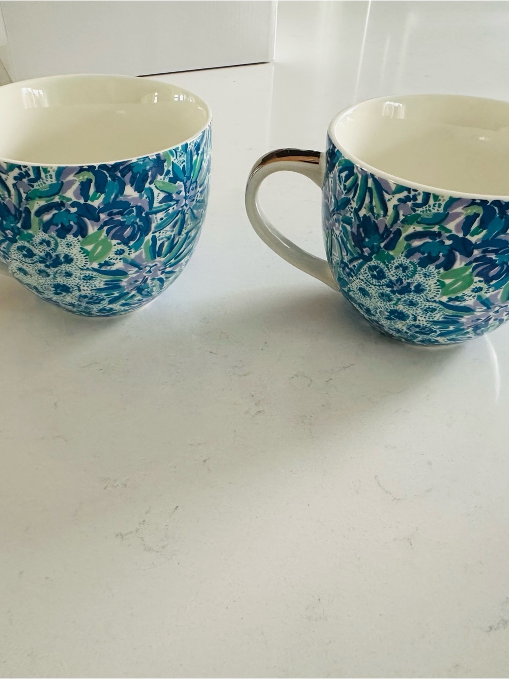 Lilly Pulitzer Floral Ceramic Coffee/Tea Mugs with rose gold accents (Set of 2)